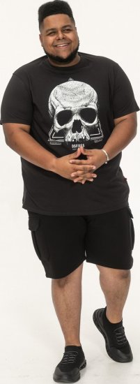 D555 Hucknall Skull Monochrome Printed Crew Neck T-shirt Washed Black - T-shirts - Grote Maten T-shirts Heren