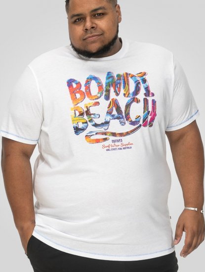 D555 SYDNEY Multi Coloured Bondi Beach Printed T-Shirt White - T-shirts - Grote Maten T-shirts Heren