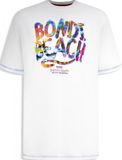 D555 SYDNEY Multi Coloured Bondi Beach Printed T-Shirt White - T-shirts - Grote Maten T-shirts Heren
