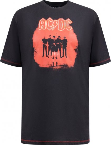 D555 Uxbridge Official AC/DC Band Printed Crew Neck T-Shirt Washed Black TALL SIZES - T-shirts - Grote Maten T-shirts Heren