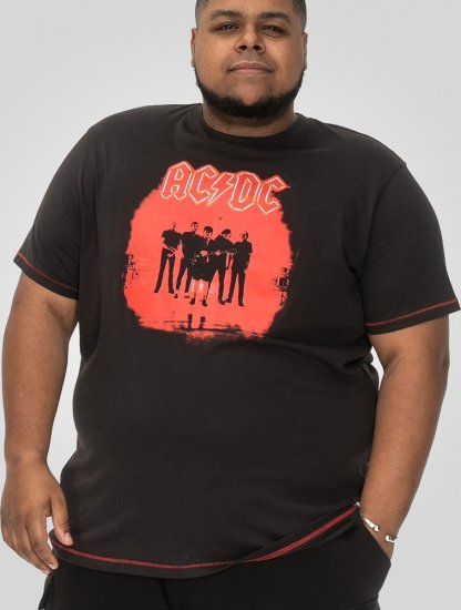 D555 Uxbridge Official ACDC Band Printed Crew Neck T-Shirt Washed Black - T-shirts - Grote Maten T-shirts Heren