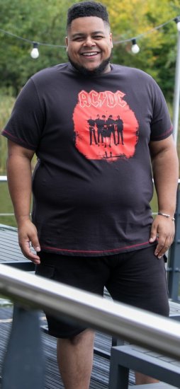 D555 Uxbridge Official AC/DC Band Printed Crew Neck T-Shirt Washed Black TALL SIZES - T-shirts - Grote Maten T-shirts Heren