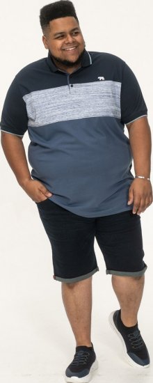 D555 Leeds Cut And Sew Polo With Jacquard Collar And Cuffs Navy - Polo shirts - Grote Maten Poloshirts Heren