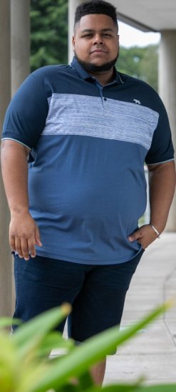 D555 Leeds Cut And Sew Polo With Jacquard Collar And Cuffs Navy - Polo shirts - Grote Maten Poloshirts Heren