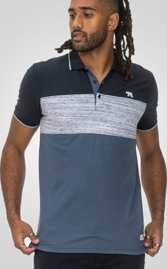 D555 Leeds Cut And Sew Polo With Jacquard Collar And Cuffs Navy - Polo shirts - Grote Maten Poloshirts Heren