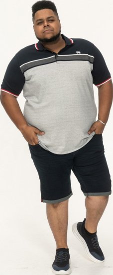 D555 Tipton Stripe Jacquard Short Sleeve Polo Navy - Polo shirts - Grote Maten Poloshirts Heren