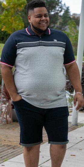 D555 Tipton Stripe Jacquard Short Sleeve Polo Navy - Polo shirts - Grote Maten Poloshirts Heren