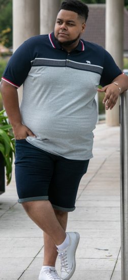 D555 Tipton Stripe Jacquard Short Sleeve Polo Navy - Polo shirts - Grote Maten Poloshirts Heren