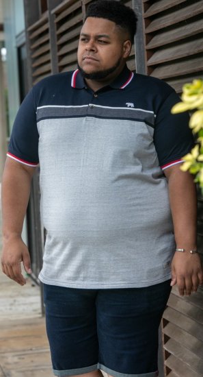 D555 Tipton Stripe Jacquard Short Sleeve Polo Navy - Polo shirts - Grote Maten Poloshirts Heren