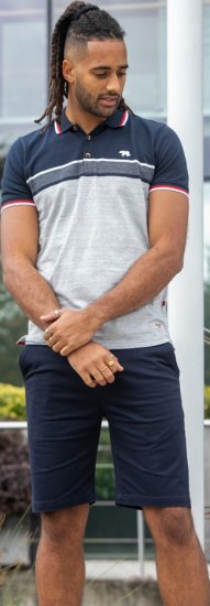 D555 Tipton Stripe Jacquard Short Sleeve Polo Navy - Polo shirts - Grote Maten Poloshirts Heren