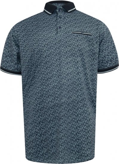 D555 Woolwich AOP Polo Shirt With Ribbed Collar Blue - Polo shirts - Grote Maten Poloshirts Heren