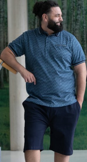 D555 Woolwich AOP Polo Shirt With Ribbed Collar Blue - Polo shirts - Grote Maten Poloshirts Heren