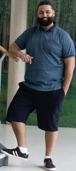 D555 Woolwich AOP Polo Shirt With Ribbed Collar Blue - Polo shirts - Grote Maten Poloshirts Heren