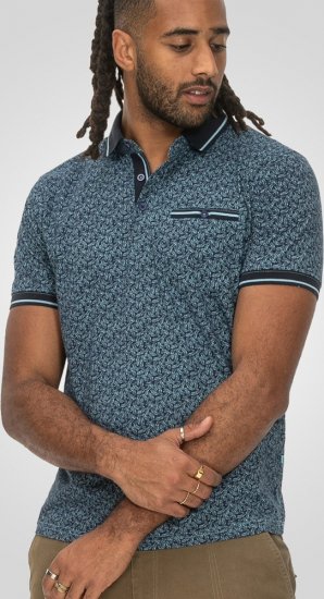 D555 Woolwich AOP Polo Shirt With Ribbed Collar Blue - Polo shirts - Grote Maten Poloshirts Heren