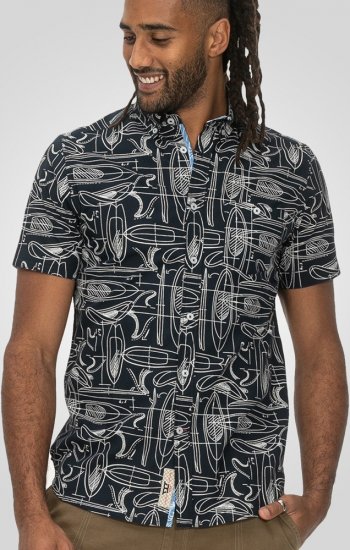 D555 Worthing Surf AOP Short Sleeve Button Down Collar Shirt Navy - Overhemden - Overhemden Grote Maten Heren