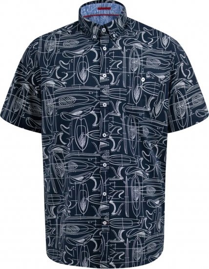 D555 Worthing Surf AOP Short Sleeve Button Down Collar Shirt Navy - Overhemden - Overhemden Grote Maten Heren