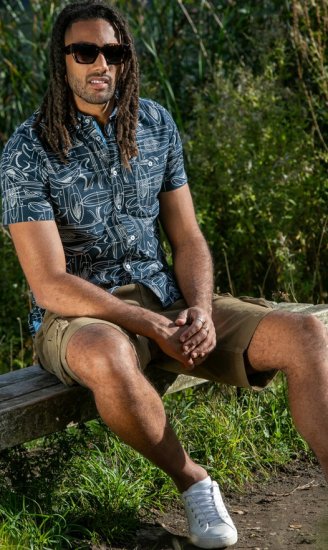 D555 Worthing Surf AOP Short Sleeve Button Down Collar Shirt Navy - Overhemden - Overhemden Grote Maten Heren