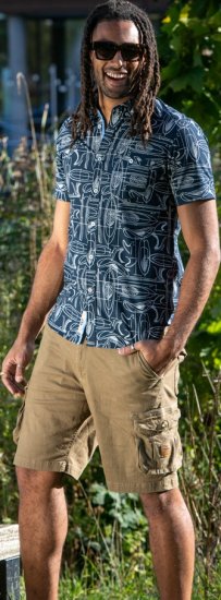 D555 Worthing Surf AOP Short Sleeve Button Down Collar Shirt Navy - Overhemden - Overhemden Grote Maten Heren