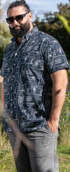 D555 Worthing Surf AOP Short Sleeve Button Down Collar Shirt Navy - Overhemden - Overhemden Grote Maten Heren