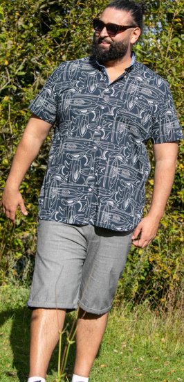 D555 Worthing Surf AOP Short Sleeve Button Down Collar Shirt Navy - Overhemden - Overhemden Grote Maten Heren