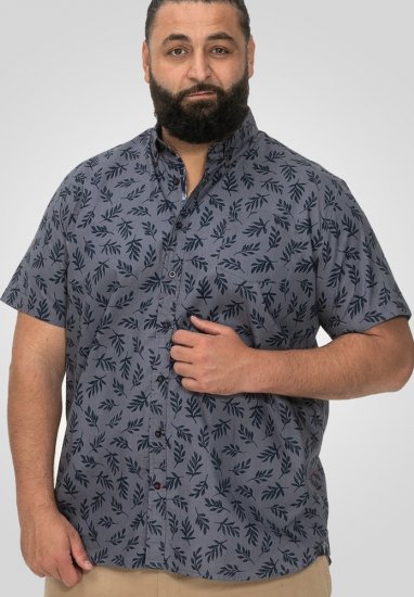 D555 Kettering Hawaiian Leaf AOP Short Sleeve Button Down Collar Shirt Denim - Overhemden - Overhemden Grote Maten Heren