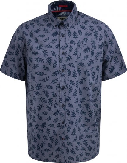 D555 Kettering Hawaiian Leaf AOP Short Sleeve Button Down Collar Shirt Denim - Overhemden - Overhemden Grote Maten Heren