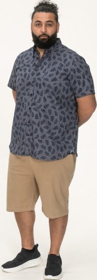 D555 Kettering Hawaiian Leaf AOP Short Sleeve Button Down Collar Shirt Denim - Overhemden - Overhemden Grote Maten Heren