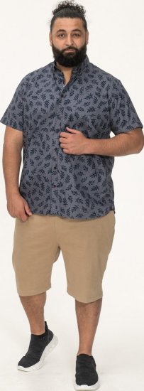 D555 Kettering Hawaiian Leaf AOP Short Sleeve Button Down Collar Shirt Denim - Overhemden - Overhemden Grote Maten Heren