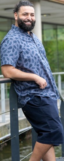 D555 Kettering Hawaiian Leaf AOP Short Sleeve Button Down Collar Shirt Denim - Overhemden - Overhemden Grote Maten Heren