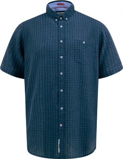 D555 Pontefract Jacquard Linen Mix Short Sleeve Shirt With Button Down Navy - Overhemden - Overhemden Grote Maten Heren