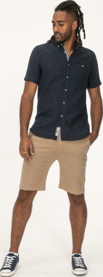 D555 Pontefract Jacquard Linen Mix Short Sleeve Shirt With Button Down Navy - Overhemden - Overhemden Grote Maten Heren