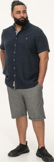 D555 Pontefract Jacquard Linen Mix Short Sleeve Shirt With Button Down Navy - Overhemden - Overhemden Grote Maten Heren