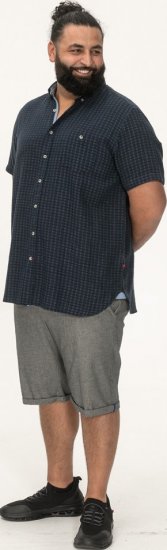 D555 Pontefract Jacquard Linen Mix Short Sleeve Shirt With Button Down Navy - Overhemden - Overhemden Grote Maten Heren
