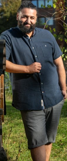 D555 Pontefract Jacquard Linen Mix Short Sleeve Shirt With Button Down Navy - Overhemden - Overhemden Grote Maten Heren