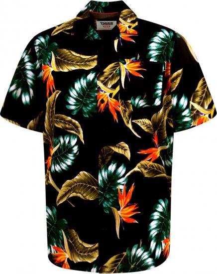 D555 Selby Hawaiian AOP Short Sleeve Revere Collar Shirt Black - Overhemden - Overhemden Grote Maten Heren