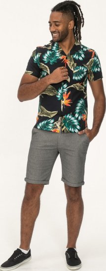 D555 Selby Hawaiian AOP Short Sleeve Revere Collar Shirt Black - Overhemden - Overhemden Grote Maten Heren