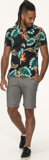 D555 Selby Hawaiian AOP Short Sleeve Revere Collar Shirt Black - Overhemden - Overhemden Grote Maten Heren
