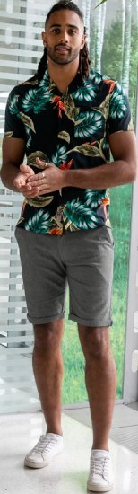 D555 Selby Hawaiian AOP Short Sleeve Revere Collar Shirt Black - Overhemden - Overhemden Grote Maten Heren