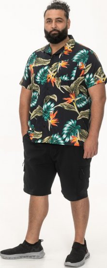 D555 Selby Hawaiian AOP Short Sleeve Revere Collar Shirt Black - Overhemden - Overhemden Grote Maten Heren