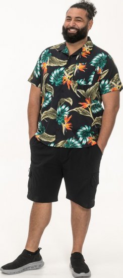 D555 Selby Hawaiian AOP Short Sleeve Revere Collar Shirt Black - Overhemden - Overhemden Grote Maten Heren