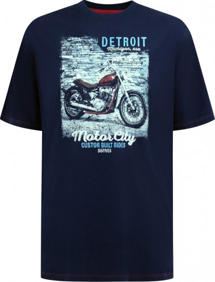 D555 Knowle Detroit Motor Bike Printed Crew Neck T-Shirt Navy - T-shirts - Grote Maten T-shirts Heren
