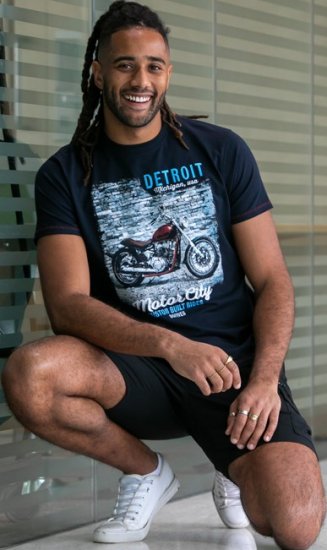 D555 Knowle Detroit Motor Bike Printed Crew Neck T-Shirt Navy - T-shirts - Grote Maten T-shirts Heren