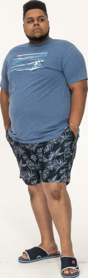 D555 Cardiff Surfer And Waves Printed Crew Neck T-shirt Denim Marl - T-shirts - Grote Maten T-shirts Heren