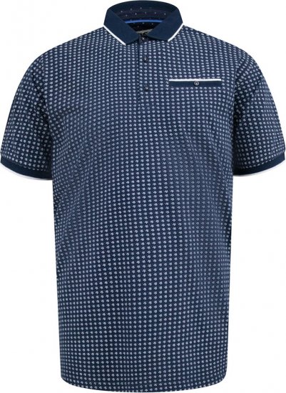 D555 Coventry AOP Polo Shirt Jacquard Collar & Ribbed Cuffs Navy - Polo shirts - Grote Maten Poloshirts Heren