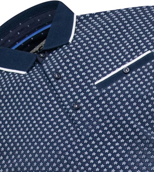 D555 Coventry AOP Polo Shirt Jacquard Collar & Ribbed Cuffs Navy - Polo shirts - Grote Maten Poloshirts Heren