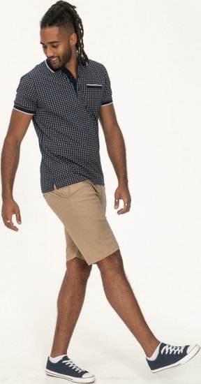 D555 Coventry AOP Polo Shirt Jacquard Collar & Ribbed Cuffs Navy - Polo shirts - Grote Maten Poloshirts Heren