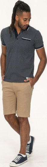 D555 Coventry AOP Polo Shirt Jacquard Collar & Ribbed Cuffs Navy - Polo shirts - Grote Maten Poloshirts Heren