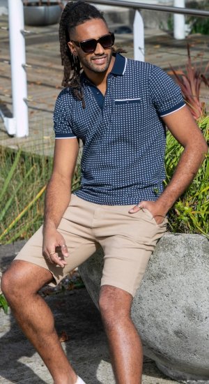 D555 Coventry AOP Polo Shirt Jacquard Collar & Ribbed Cuffs Navy - Polo shirts - Grote Maten Poloshirts Heren