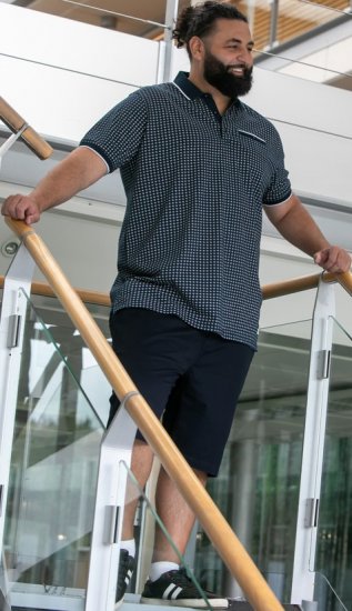 D555 Coventry AOP Polo Shirt Jacquard Collar & Ribbed Cuffs Navy - Polo shirts - Grote Maten Poloshirts Heren