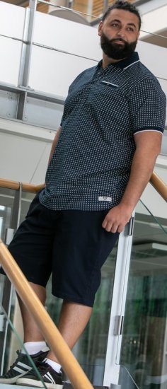 D555 Coventry AOP Polo Shirt Jacquard Collar & Ribbed Cuffs Navy - Polo shirts - Grote Maten Poloshirts Heren